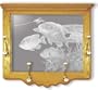 Oak Wall Coat Rack With Bluegill Etched Mirror - Bluegill Decor - Unique Bluegill Gift Ideas - Fully Assembled - 26'' w x 22'' h