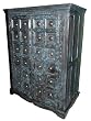 Antique Blue Doors Armoire Cabinet India Furniture Brass Stars Hand Carved 66x50x28