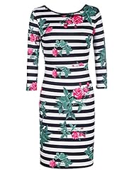 Sexy Lace Backless Short 3/4 Sleeves Striped Print Midi Dress 