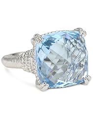Judith Ripka "Giftables" All Sterling Silver Blue Cushion Stone Ring