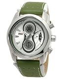 DFactory Men's DFU007ZWG Red Label Silver Dial Green Leather Chronograph Watch