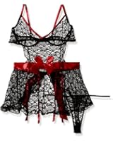 Dreamgirl Women's Ribbon Trim Apron Chemise and Thong Set
