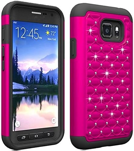Galaxy S7 Active, Emre [Shockproof] Heavy Duty Shock Absorbing Hybrid Stud Rhinestone Bling Dual Layer Protection Cover for Samsung Galaxy S7 Active (2016) - Pink