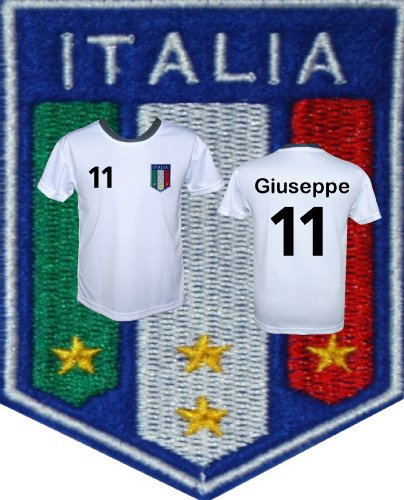 Italien Trikot Shirt”Modell TI01″-gesticktes Wappen-inclusive Wunschnamen+Zahl-Größen:110-116-122-128-134-140-146-152-158 (146)