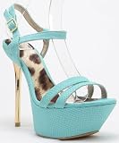 Qupid Ciara-23X Snake Print Open Toe Ankle Strap Platform Pumps TURQUOISE