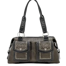 Lou-Ella Wild West Collection Designer Zip Top Satchel in Distressed Gunmetal