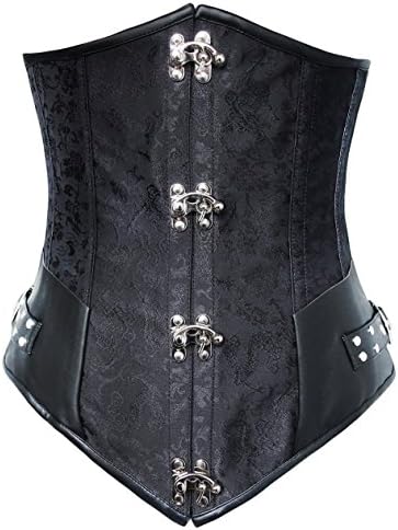 Geminigirl Women's Renaissance Steampunk Heavy Duty Steel Boned Underbust Corset XL Black2