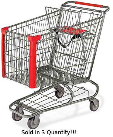 3 New Jumbo Metal Shopping Cart w/ Bottom Tray Gray Powder Coat (183-liter)