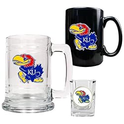 Kansas Jayhawks NCAA 15oz Tankard, 15oz Ceramic Mug & 2oz Shot Glass Set - Primary Logo by Great American Products