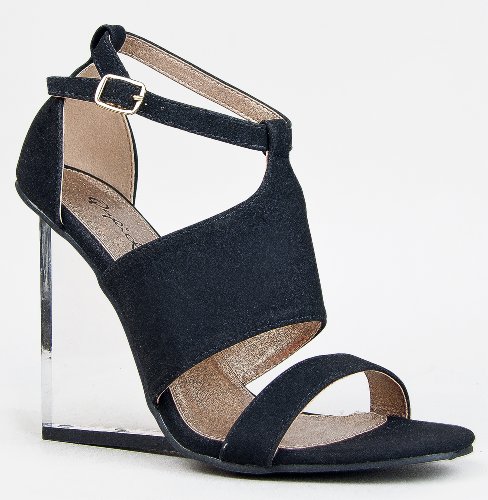 Qupid BURTON-01 Clear Lucite Wedge Heel Open Toe Sandal