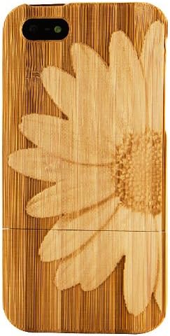 Boho Tronics Apple iPhone 5 Genuine Bamboo Case Engraved Large 3D Flower Daisy Cover Hard Natural Smooth Wood Skin