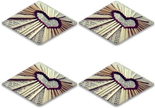Matches February 14 Darling Honey Sweet Lovers Square Coaster (4 Piece) Set Fabric Rubber 5 Inch Size Liil Coaster Cup Mug Can Water Bottle Drink Coasters Stain Resistance Collector Kit Kitchen Table Top Desk