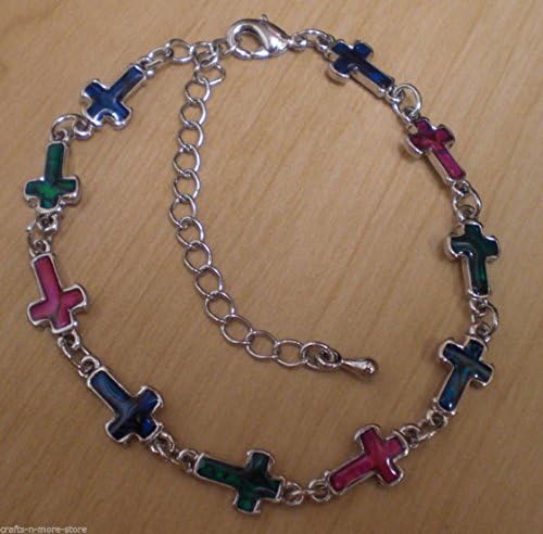 Genuine Paua Sea Shell Cross Anklet - Multi Colored