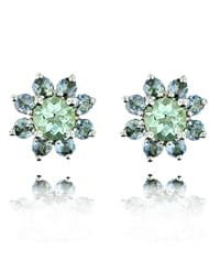14k White Gold Aquamarine and Tanzanite Flower Gemstone Earring