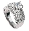 Sterling Silver and Rhodium Plated Wedding Ring Set with Cubic Zirconia - Size 8