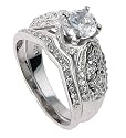 Sterling Silver and Rhodium Plated Wedding Ring Set with Cubic Zirconia - Size 8
