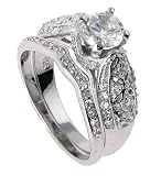Sterling Silver and Rhodium Plated Wedding Ring Set with Cubic Zirconia - Size 8