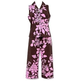 Buy Bedhead Pink and Chocolate Exotic Floral Sleeveless Capri Voile Cotton Pajama - Final Sale! by BedHead
