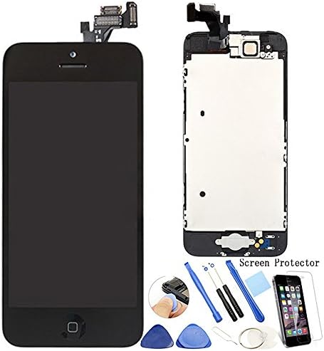 ReplaceDIY Apple iPhone 5 LCD Display and Touch Screen Digitizer Full Assembly Replacement with Home Button Front Facing Camera Proximity Sensor Ear Speaker Frame Screen Protector  Repair Kits,Black