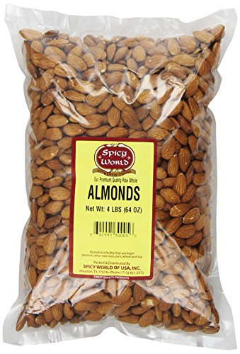 Spicy World Almonds Whole (Natural and Raw), 4 Pound