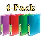 4-pack Acco Flex Poly Translucent Binders, 1 Inch Capacity, Letter Size, Round Ring, Extra Large Pockets, Blue, Green, Purple, Red