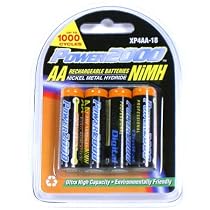 Power2000 AA Rechargeable Batteries, 1.2 volt Nickel Metal Hydride (NiMH), 2500 mAh, Pack of Four.