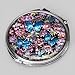 Mother of Pearl Design 2-Sided 2X/1X Magnification Compact Mirror, Pocket Travel Makeup Mirror, Small Metal Portable Handheld Cosmetic Mirror for Purses, Gift for Mom Women (Blue Butterfly Flower)