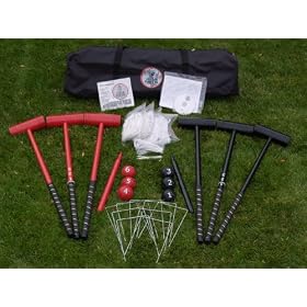 Click here to buy Field TAKTIX Elite Croquet Combo Set w 36 inch Mallets.