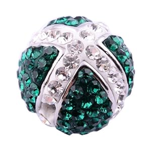 Kadima Swarovski Elements ,Disco Ball ,Shamballa Ball , Lots of 12pcs 15MM Alloy Cross Loose Beads with Emerald/Clear Gemstone