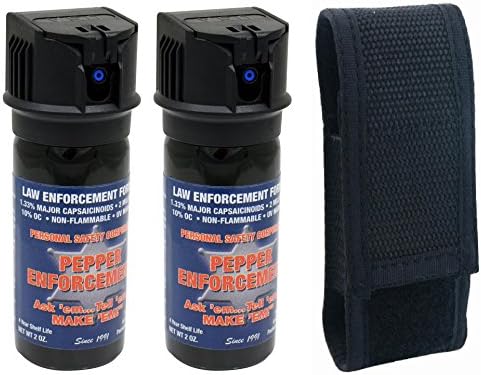 Pepper Enforcement (Pack of 2) Pepper Foam Police Grade OC Pepper Defense Spray w/ Tactical Belt Loop Holster - Max Strength Law Enforcement Formula - Pack of Two 2 oz. Pepper Foam Flip Top Canisters - 4 Year Shelf Life ***Cannot Be Shipped To: AK, HI, MI, NJ, NY, NC, SC, or Foreign Countries***