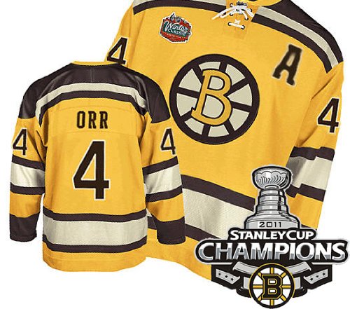 EDGE Boston Bruins Authentic NHL Jerseys Bobby Orr YELLOW Hockey Jersey w/2011 Stanley Cup Champions Patch (50/L)