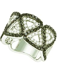 1.60 Carat (ctw) 10k White Gold Round White & Black Diamond Ladies Right Hand Fashion Band