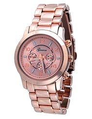 Geneva #1167-RG Womens Rose Gold Tone Metal Band Fashion Runway Watch