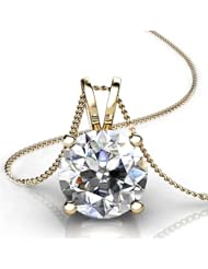 14KT Yellow Gold 4 Prong 1 1/2ctw Round Diamond Solitaire Pendant on 18 Cable Chain through V shaped bail 1 1/2 CTW