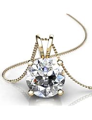 14KT Yellow Gold 4 Prong 1ctw Round Diamond Solitaire Pendant on 18 inch Cable Chain through V shaped bail 1 CTW