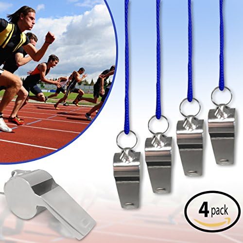 Whistles - Four pack of Stainless Steel Quality Loud Sport and Safety Referee / Coach Whistle
