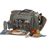Outdoor Living : Picnic Plus Quattro Sage & Green Picnic Tote For Four 23x13-in.