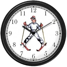 Young Boy Skier Wedging - Snow Skiing Wall Clock by WatchBuddy Timepieces (Slate Blue Frame)
