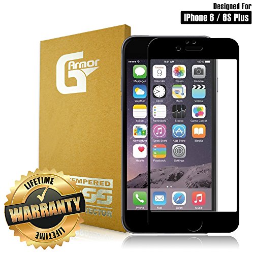 iPhone 6 Plus / 6s Plus Tempered Glass Edge To Edge Screen Protector by G-Armor - 0.3mm Ultra Clear Scratch Resistant Protective Shield with Lifetime Warranty (Black)