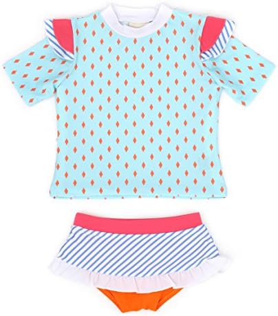 Ququa Kids Girl's Short Sleeve Rash Guard Swimsuit Baby Blue (12 Months)