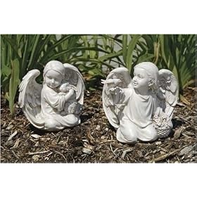 Set of 2 Joseph's Studio Angels With Rabbit & Bird Garden Statues 7.5