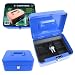 8 Inch Key Lock Blue Cash Box with Coin Tray