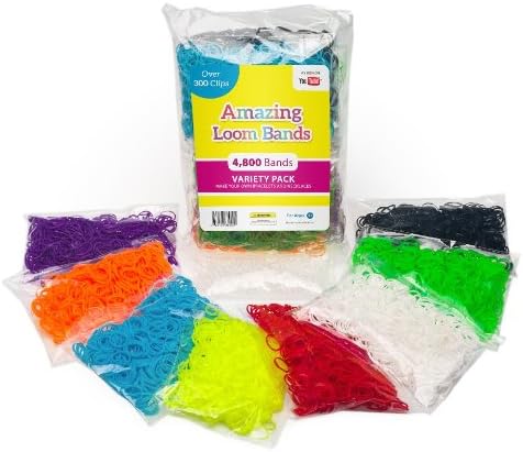Loom Rubber Bands, 4800 Pc Rubber Band Refill Mega Value Pack Plus Bonus 300 Glow in the Dark Bands, 325 Clips, Assorted Rainbow Colors- Get 8 From the Following 10 Colors- Red, Yellow, Green, Blue, Pink, Purple, Light Blue, Black, White and Orange, Colors May Vary (Compare to Twistz Bandz Rainbow Loom Bracelet Rubber Band Kit)