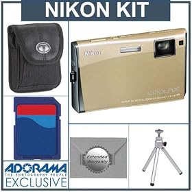 Nikon Coolpix S60 Digital Camera Kit, Platinum Bronze With 2GB SD Memory Card, Camera Case, 2 Year Extended Service Coverage, Table Top Tripod,