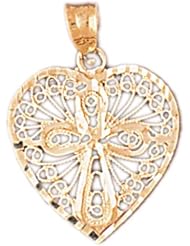 Dazzlers Solid 14k Gold Filigree Cross In Heart Charm Pendant Available in three colors from jewelsberry (weights: 1.7 grams only)