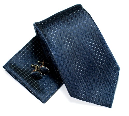 Buy Premium Check Textured Woven Microfiber Men's Tie with matching Handkerchief / Hanky and Cufflinks, Gift Box Set as Christmas Gift, Birthday Gift - Various Colours