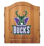 Imperial Milwaukee Bucks Licensed Solid Pine Cabinet and Bristle Dartboard Set