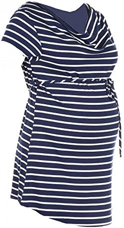 Heavenly Bump Women's Women's Maternity Stripe Cowl Neck Tunic - Navy Stripe