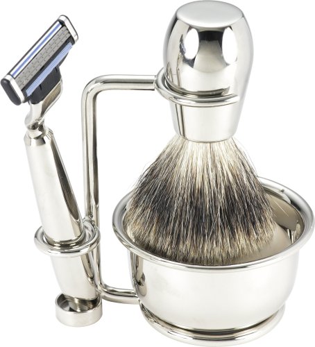Swissco 5-Piece Shave Set, Nickel, Badger, Mach 3, Bowl & Soap, 19.6-Ounce Box