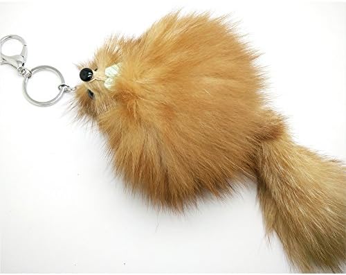 Fashion Cute Fox Fur Pom Pom keychain ball luxury bag pendant (yellow)